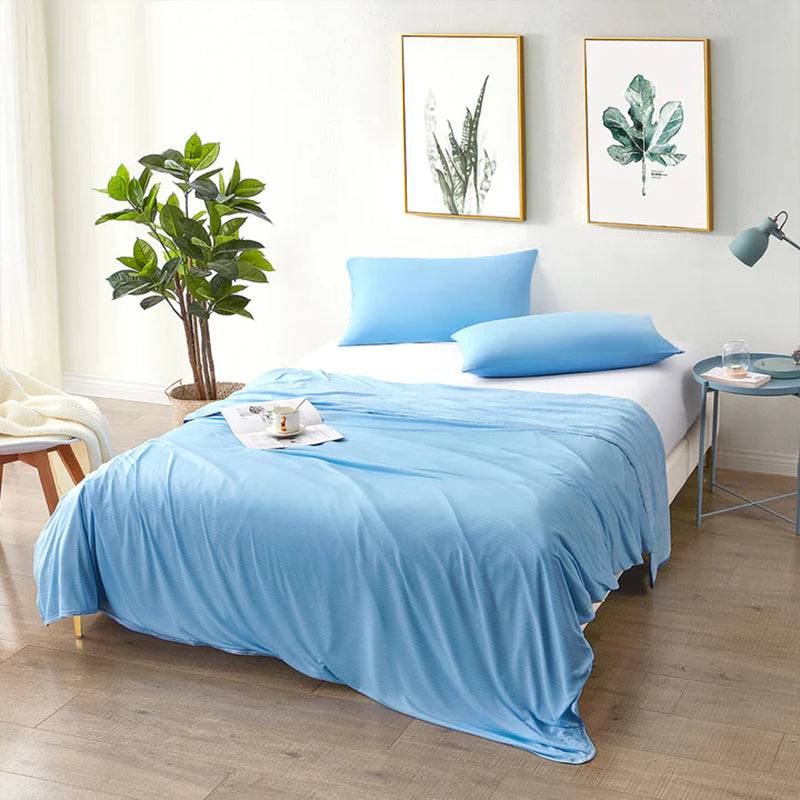 Blue Stripe Cooling Blanket & Blue Pillowcase Bundle