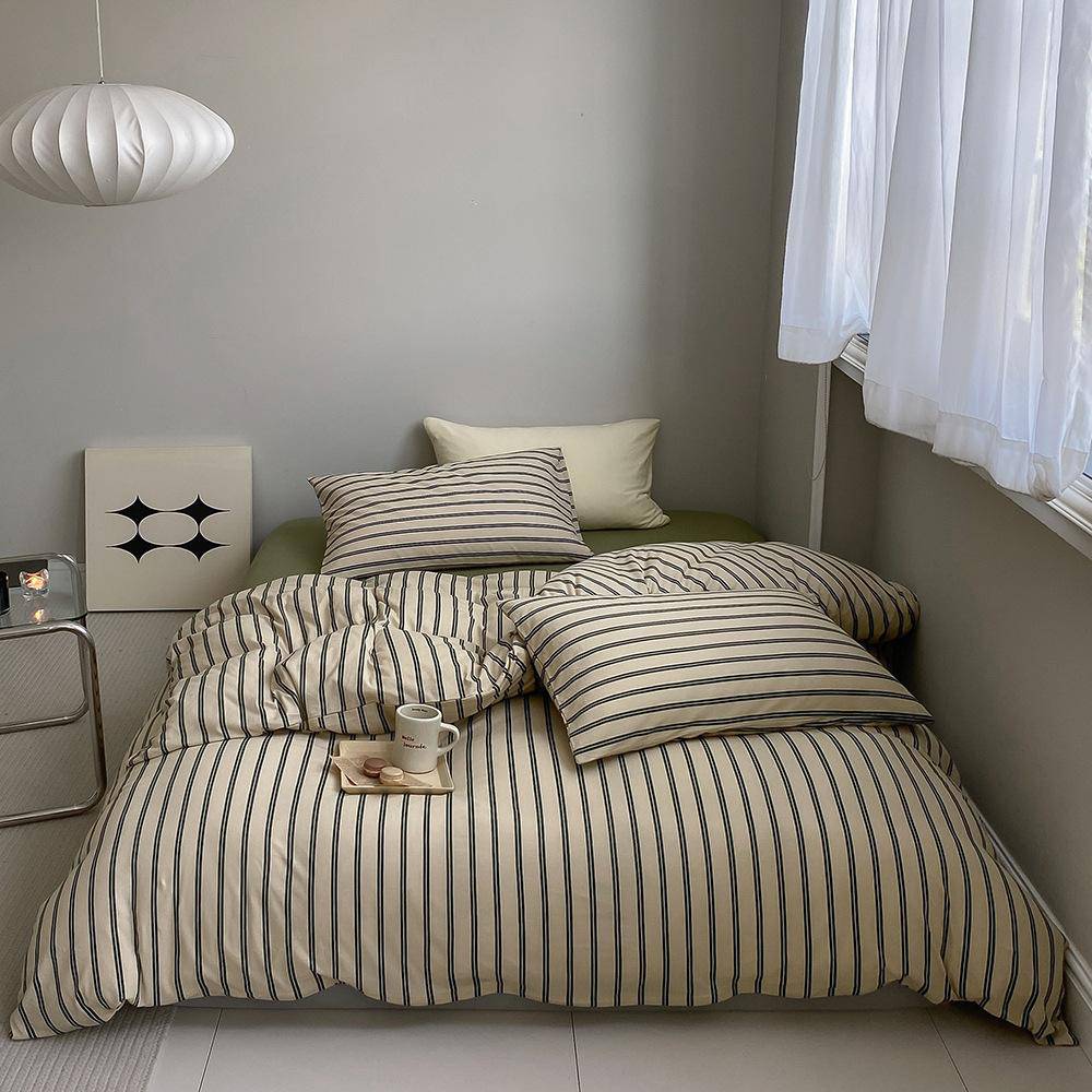 Vintage Stripe Knitted Cotton 4-Piece Bedding Set,D010