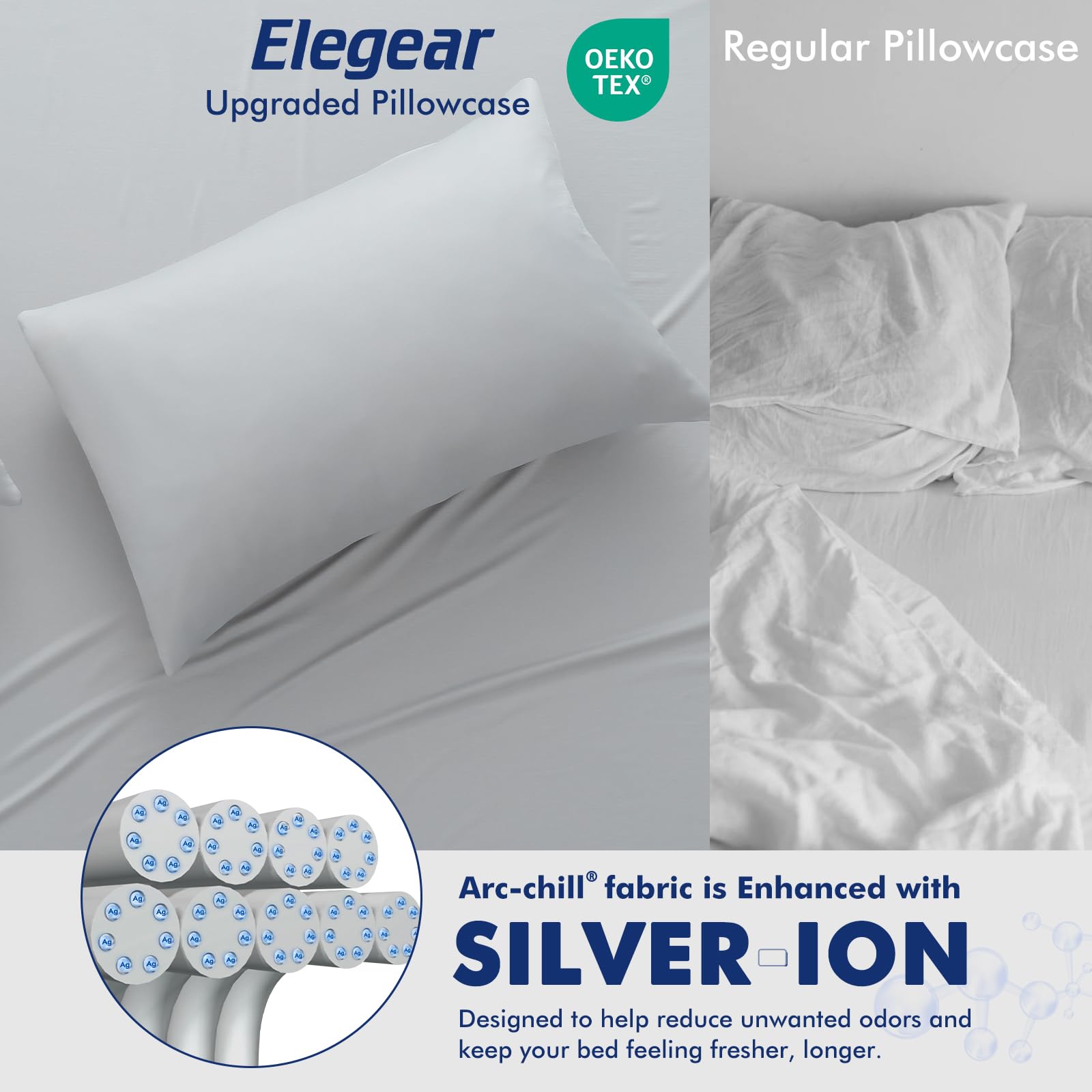 Arc-Chill 3.0 Cooling Pillowcase – Silver Ion Freshness, Dual-Sided Cool Touch, Ultra-Light & Breathable for Hot Sleepers-Gray