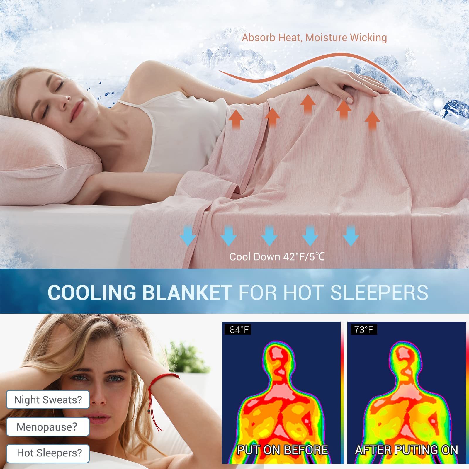 Elegear Light Pink Cooling Blanket – Arc-Chill 3.0, Q-Max>0.5, Multi-Size Options
