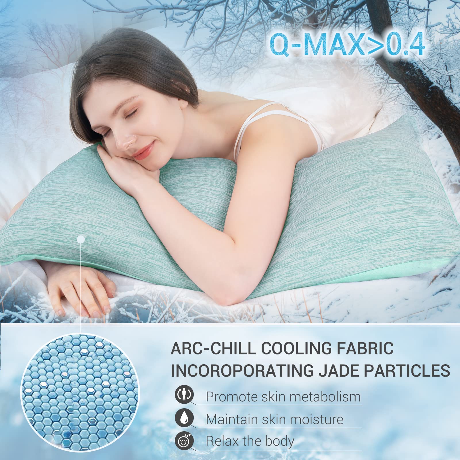 Revolutionary Green Cooling Pillowcases Set of 2 – Arc-Chill Pro Q-Max 0.4