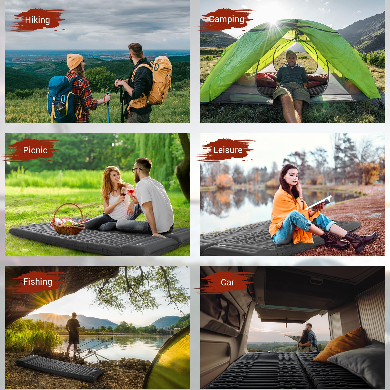 4" Ultra-Thick Self Inflating Sleeping Pad for Camping-Color Gray
