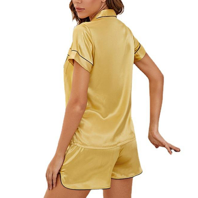Ice Silk Embroidered Short Sleeve Set, Skin-Friendly Pajamas - elegear-shop
