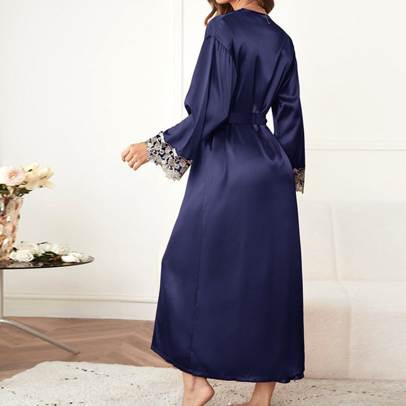 Ice Silk Embroidered Lace 2-Pices Cami Dress Long  loungewear - elegear-shop