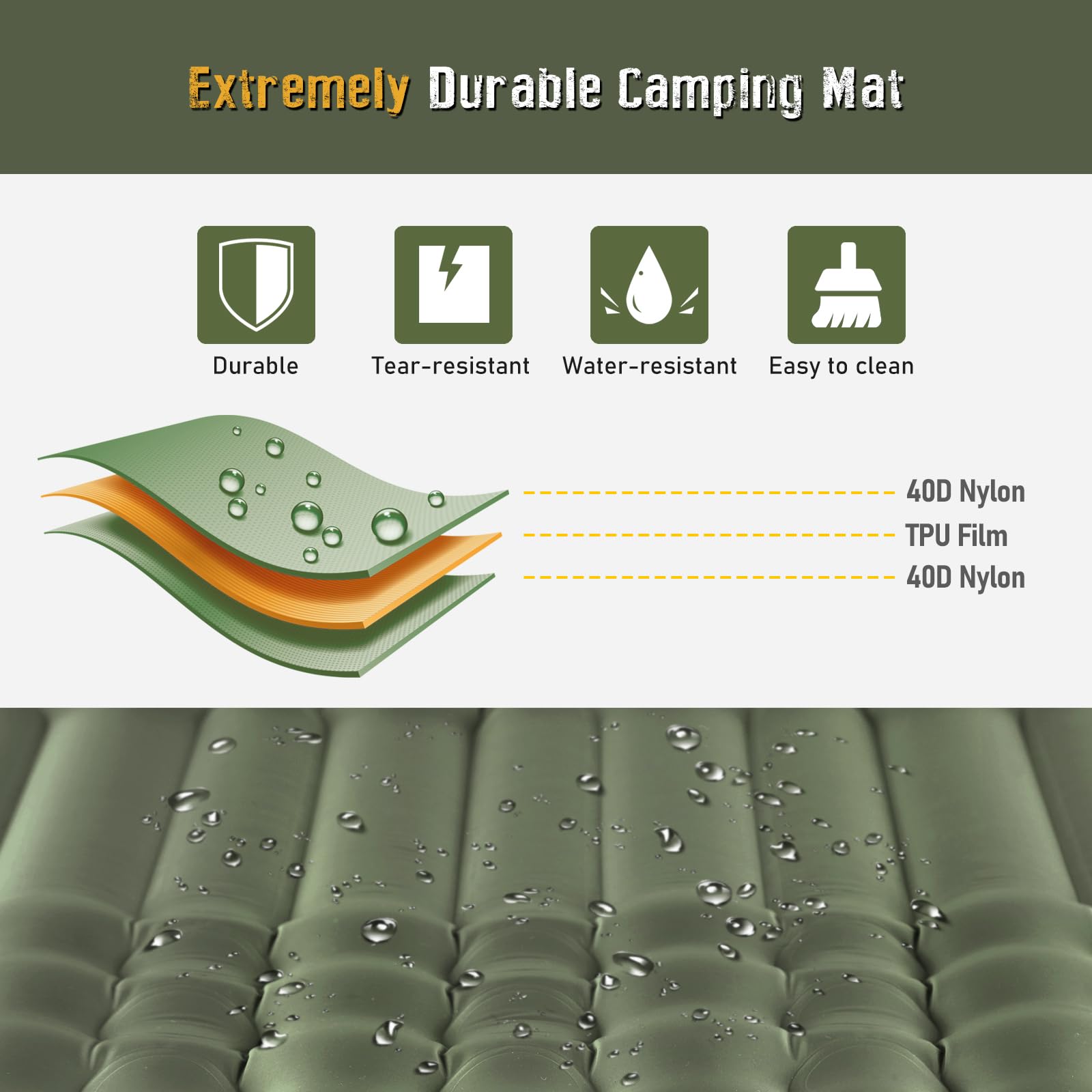 4" Ultra-Thick Self Inflating Sleeping Pad for Camping-Color Green