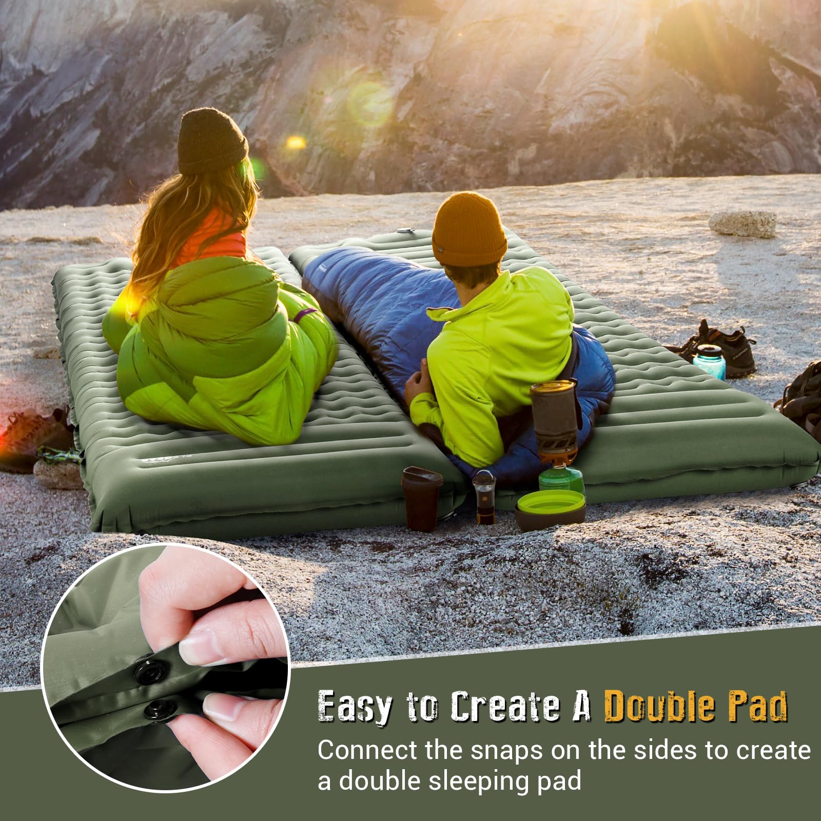 4" Ultra-Thick Self Inflating Sleeping Pad for Camping-Color Green