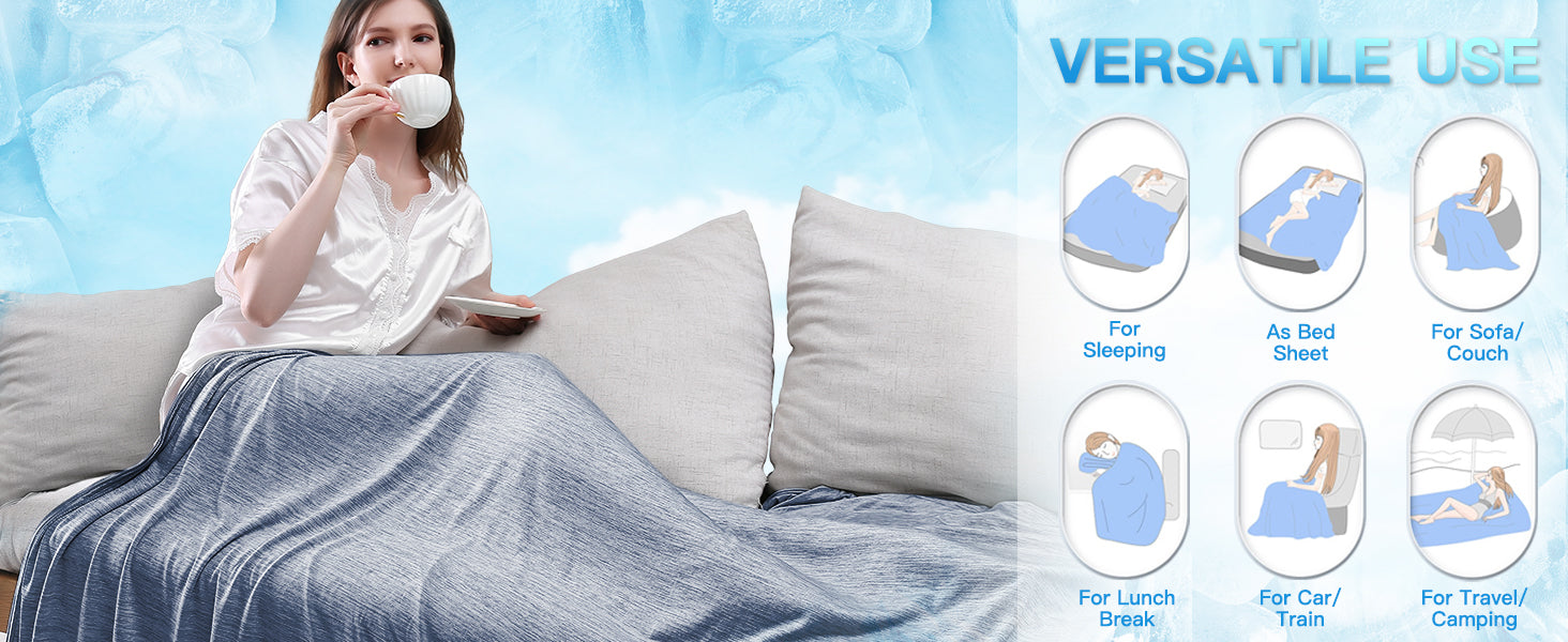 MIULEE Coperta Estiva Rinfrescante In Fibra Giapponese Arc-Chill Q-Max 0.4, 200x218 Cm, Blu, Morbida E Traspirante, Due Lati