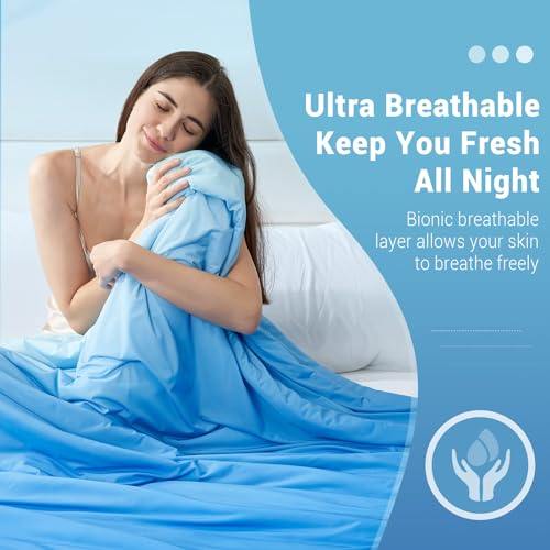 Elegear Cooling Comforter Absorbs Body Heat to Keep Cool, Double-Sided Cooling Blanket for Hot Sleepers Arc-Chill Cool Fabric Q-Max>0.5, Lightweight Summer Comforter Cold Blanket, Gradient Dark Blue