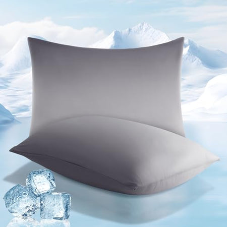 2 Pack Gray Cooling Pillowcases – Breathable, Soft, Skin & Hair Protecting