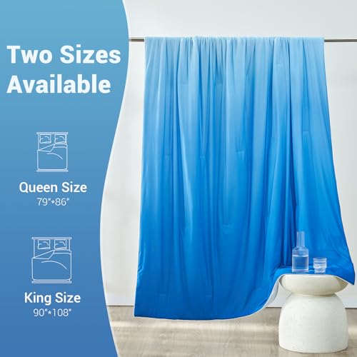 Elegear Cooling Comforter Absorbs Body Heat to Keep Cool, Double-Sided Cooling Blanket for Hot Sleepers Arc-Chill Cool Fabric Q-Max>0.5, Lightweight Summer Comforter Cold Blanket, Gradient Dark Blue