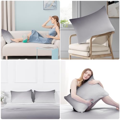 2 Pack Gray Cooling Pillowcases – Breathable, Soft, Skin & Hair Protecting
