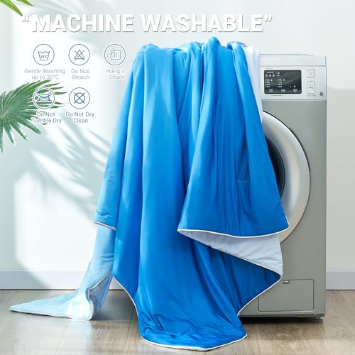 Elegear Cooling Comforter Absorbs Body Heat to Keep Cool, Double-Sided Cooling Blanket for Hot Sleepers Arc-Chill Cool Fabric Q-Max>0.5, Lightweight Summer Comforter Cold Blanket, Gradient Dark Blue
