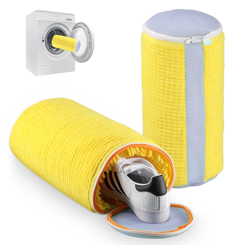 Teletrogy Shoe Washing Machine Bag 2PCS, Reusable Durable Zipper Laundry Bag Shoe Washing Bag for Washer and Dryer, Sneaker Tennis Cleaning Bags, Yellow