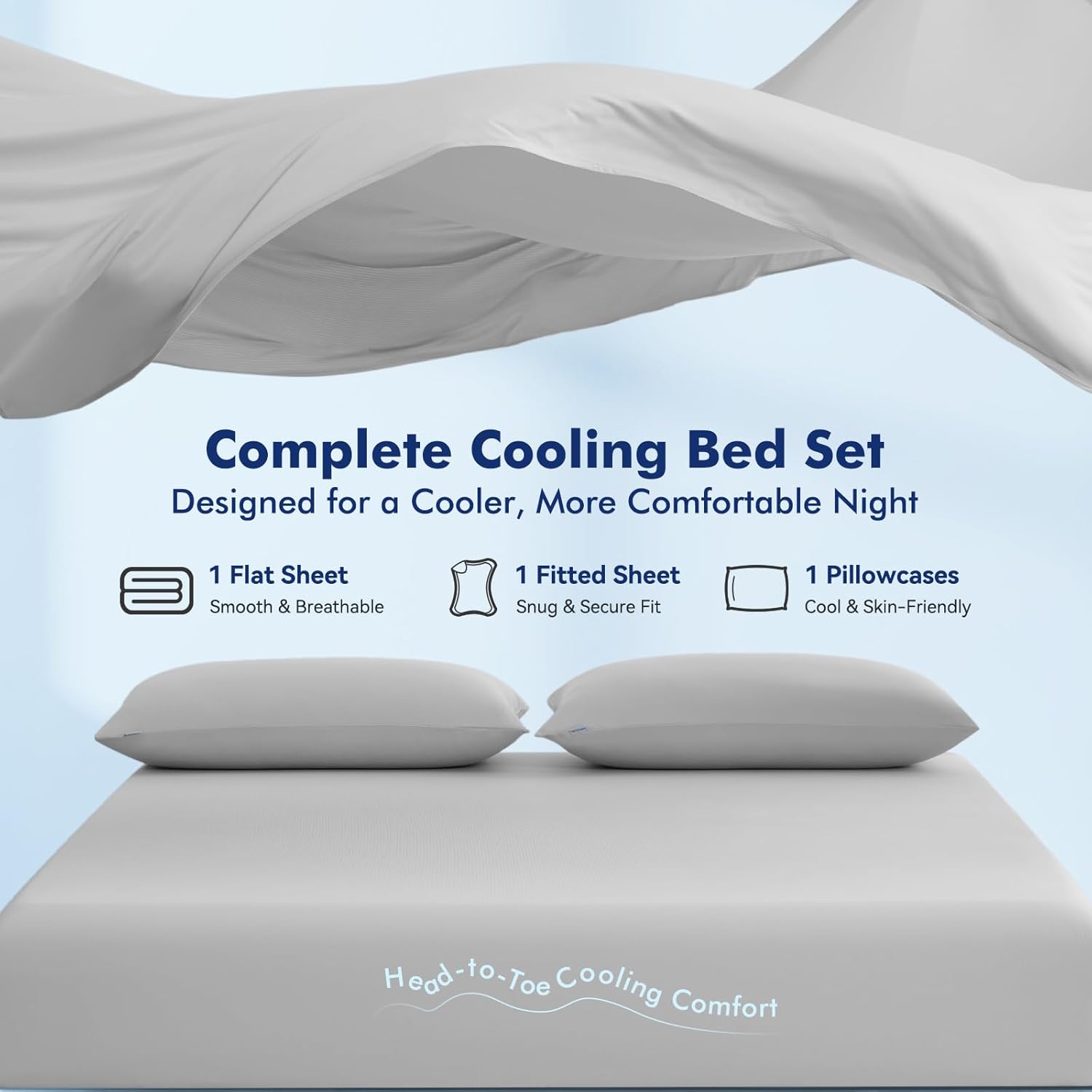 Elegear Cooling Bundle – Arc-Chill® 3.0 Advanced Cooling (Q-Max>0.5), Silver-Ion Odor Control, Ultra-Soft & Breathable, 18" Deep Pocket, 4-Piece Set for Night Sweats