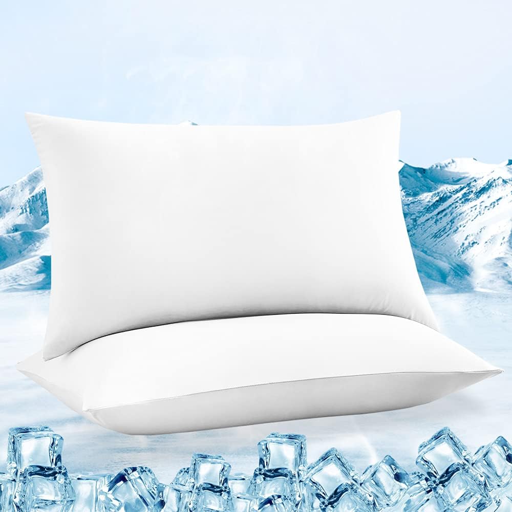 2-Pack Cooling Pillowcases – Q-Max >0.5 Arc-Chill, Anti-Static, Hidden Zipper, Color White