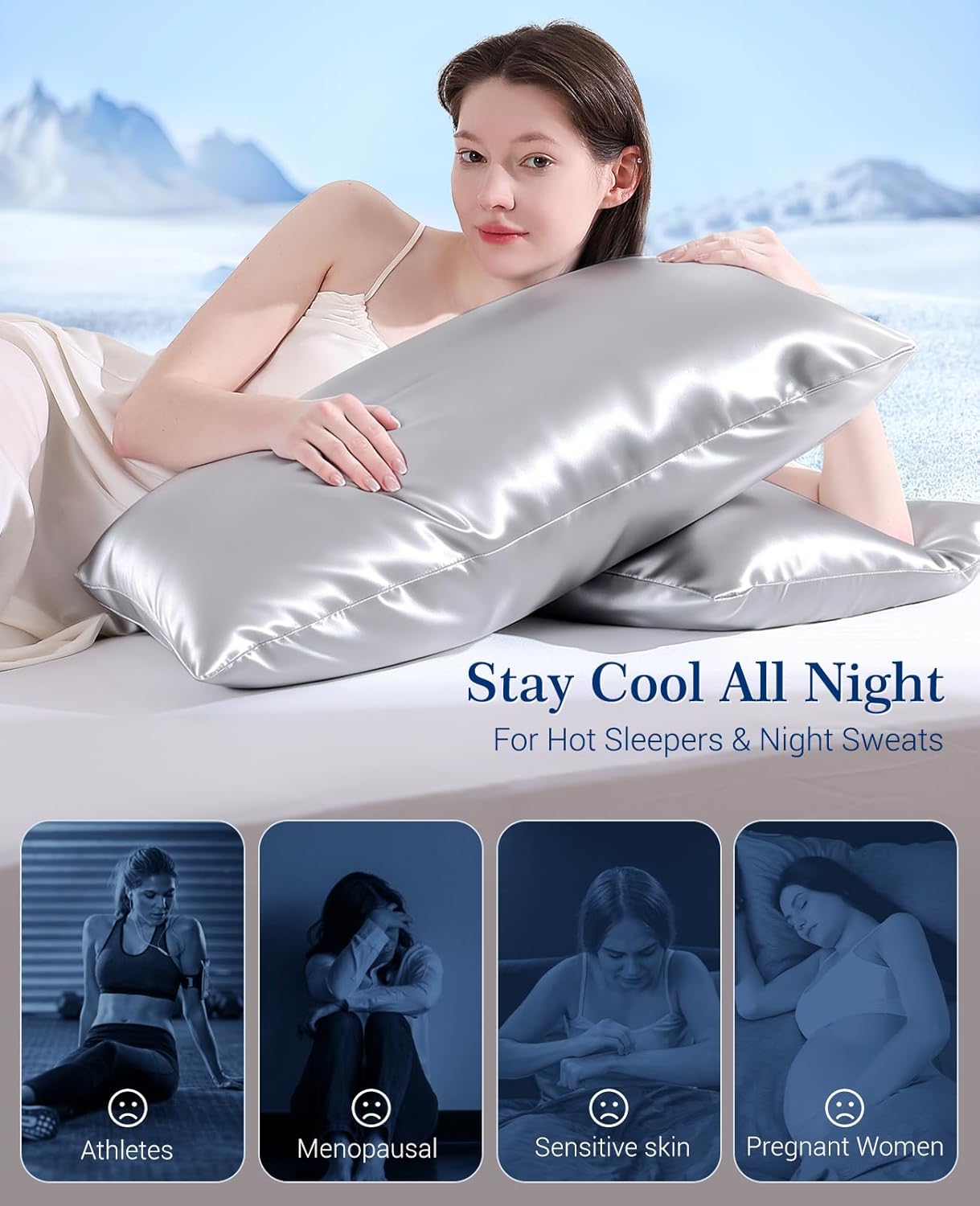 Elegear Arc-Chill Cooling Pillowcases Q-max>0.5, 2-Pack, Soft & Hair-Friendly- Silver Gray