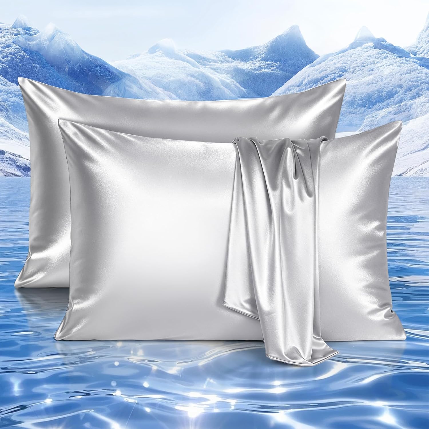 Elegear Arc-Chill Cooling Pillowcases Q-max>0.5, 2-Pack, Soft & Hair-Friendly- Silver Gray
