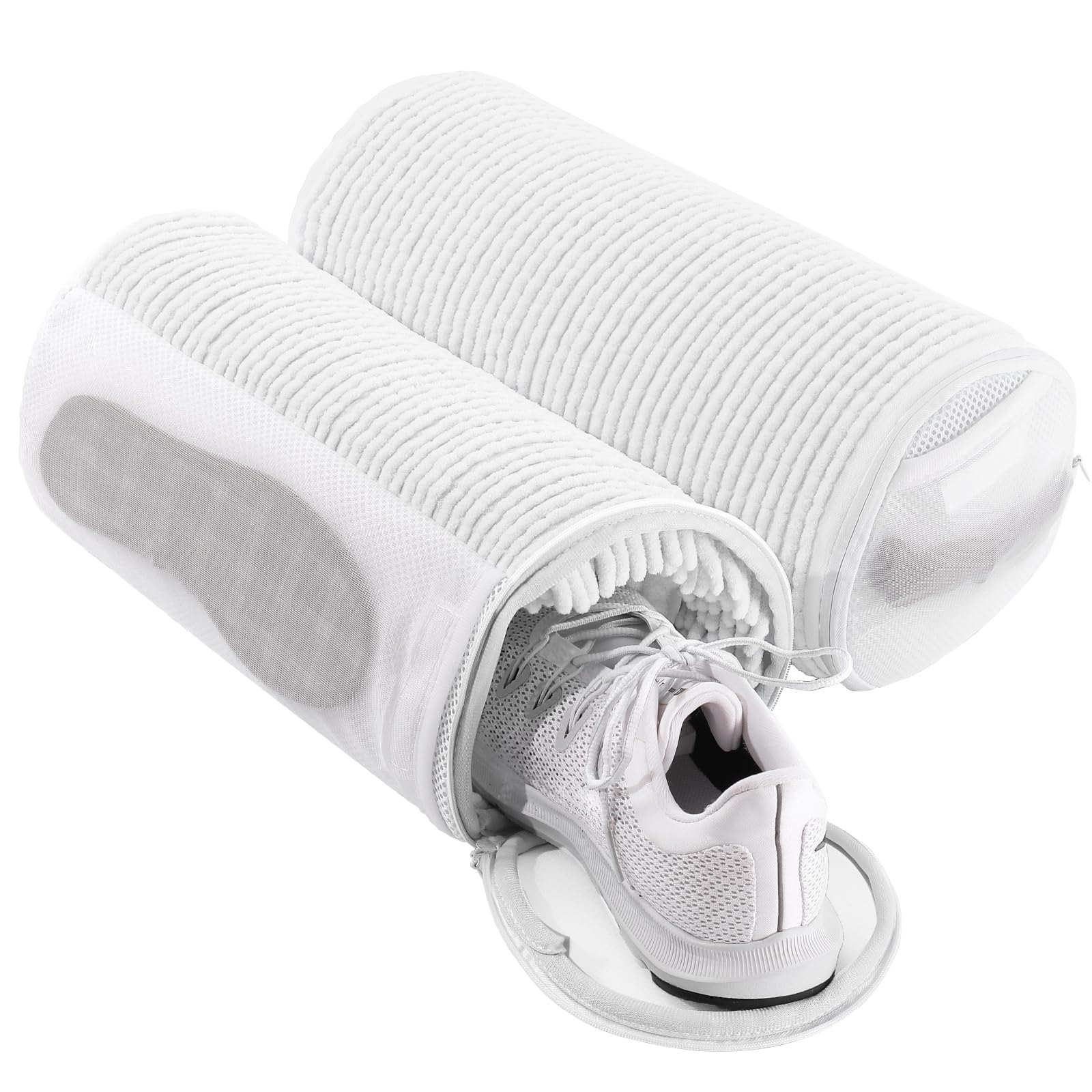 Teletrogy Shoe Washing Machine Bag with 2 Pockets - Wash Laces, Insoles & Socks All-in-One Shoe Laundry Bag for Washer & Dryer, Reusable Sneaker Cleaner Bag for Home Dorm Travel (2Pcs White)