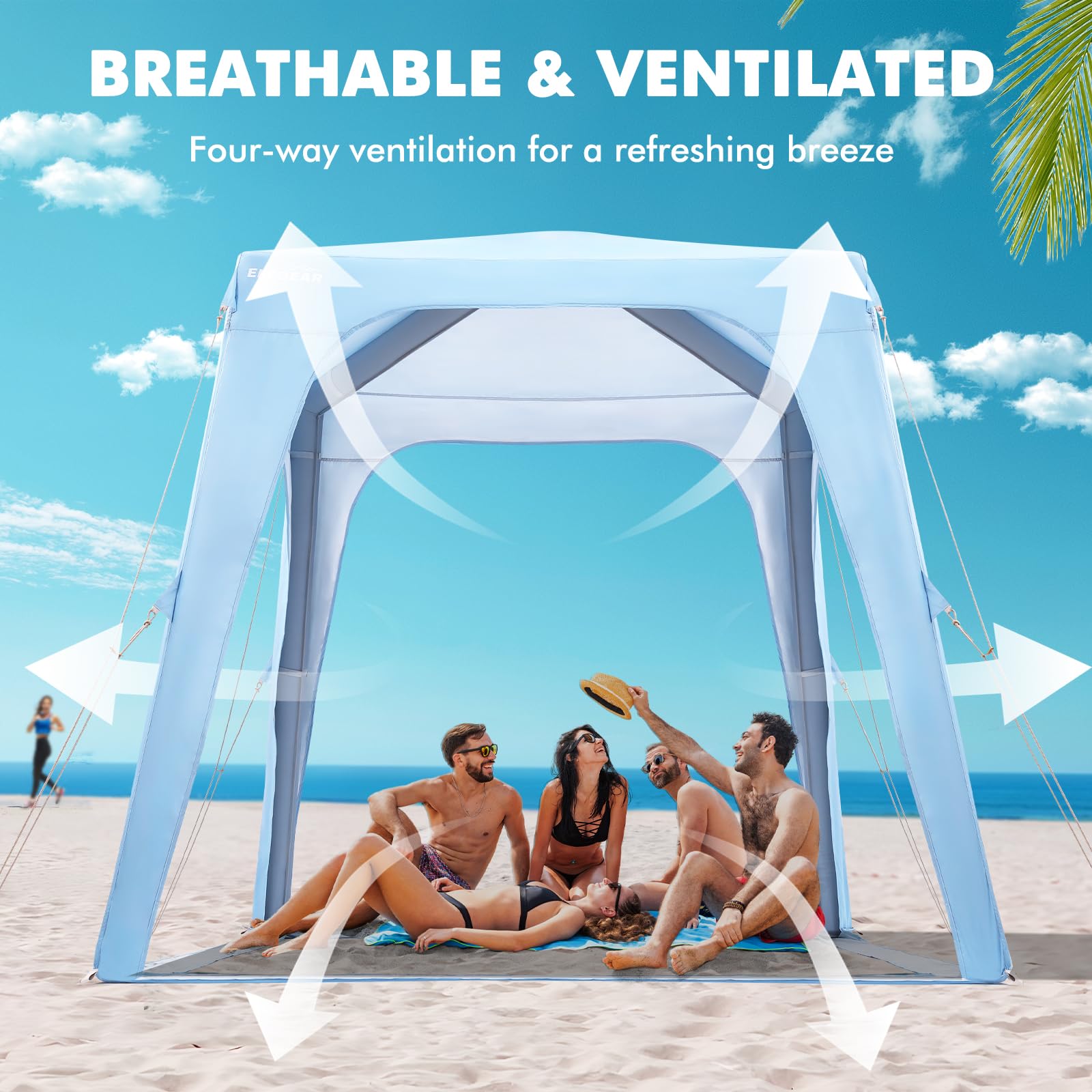 Elegear 7'x7' Inflatable Beach Tent, UPF 50+ Sun Shade Canopy with Side Curtain, 30s Setup for 6-8 People