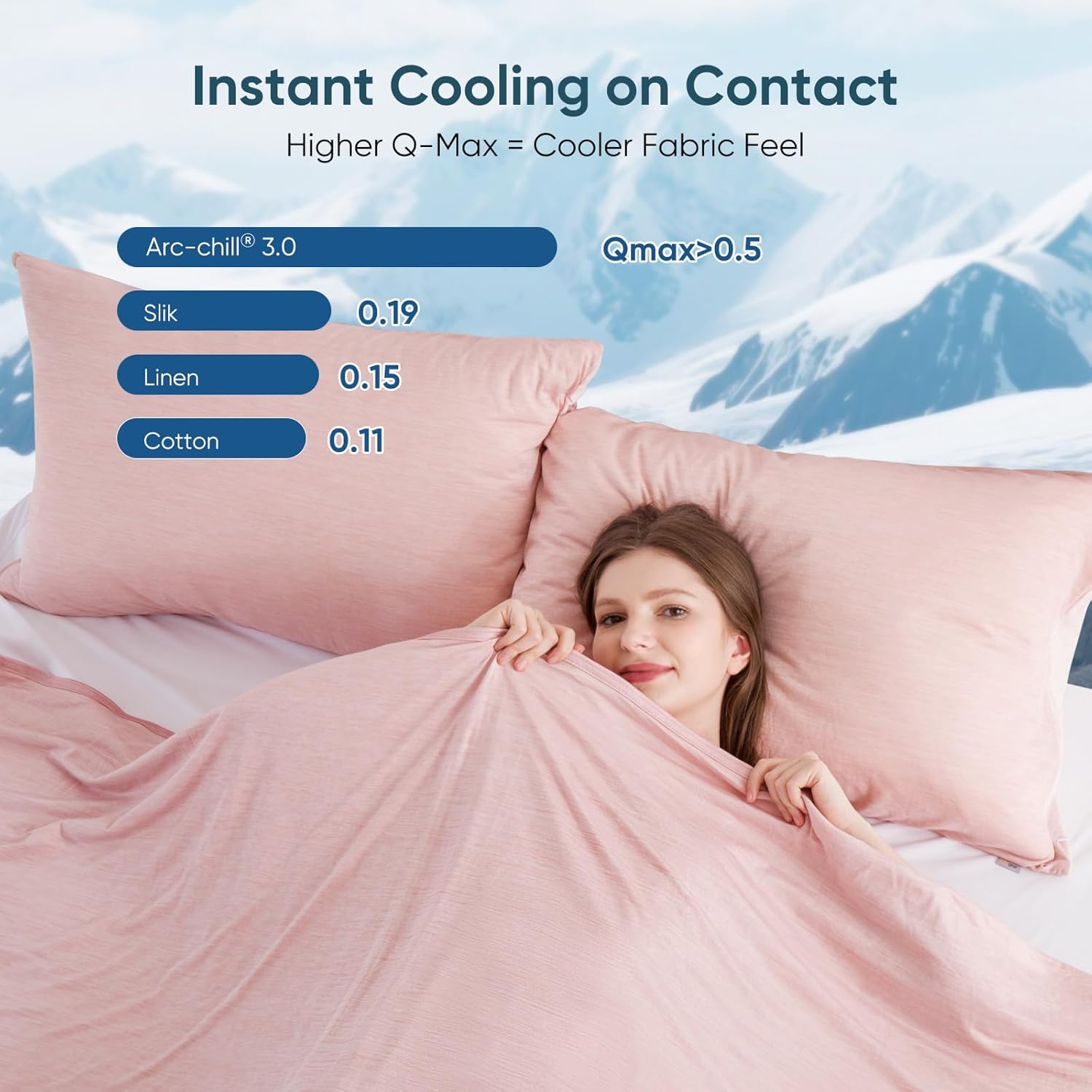 Elegear Light Pink Cooling Blanket – Arc-Chill 3.0, Q-Max>0.5, Multi-Size Options