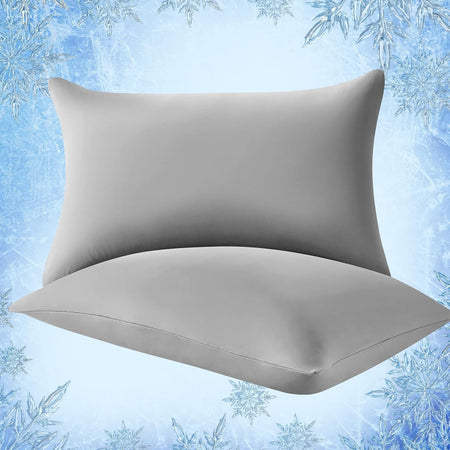 2-Pack Cooling Pillowcases – Q-Max >0.5 Arc-Chill, Anti-Static, Hidden Zipper,, Color Gray