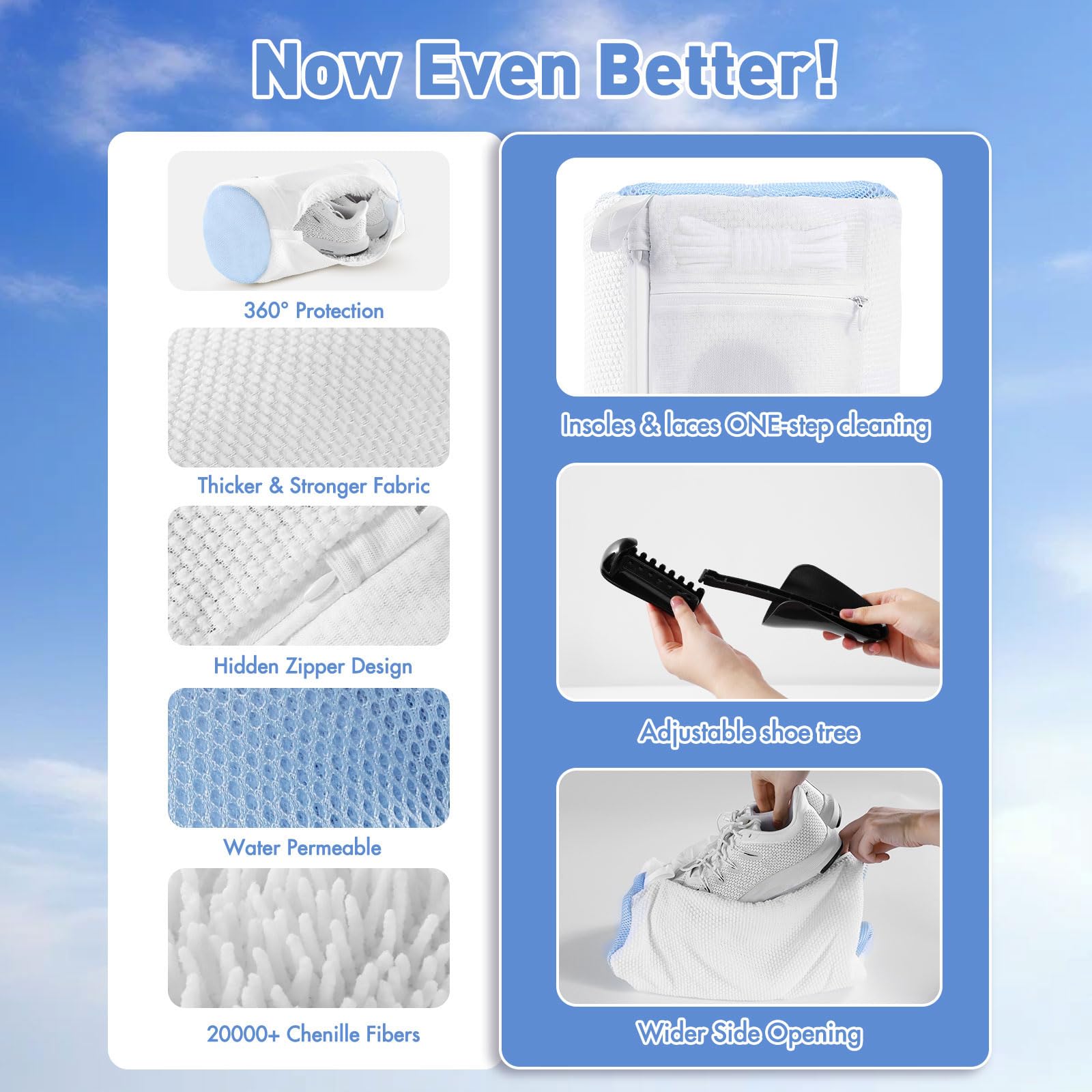 Shoe Washing Machine Bag w/Shoe Trees to Prevent Deformation - Sneaker Cleaner Bag Reusable Lint-free Large Laundry Shoe Bag, Tennis Shoes Wash Kit Home Travel Essentials, White 2pcs