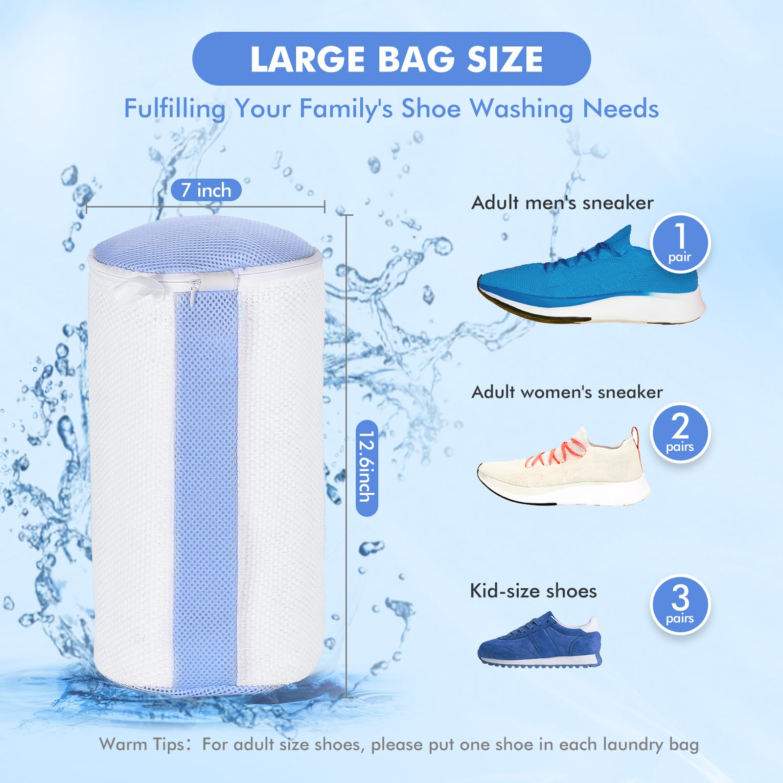 Teletrogy 2Pcs Shoe Washing Machine Bags, Laundry Shoes Bag for Washer & Dryer, Reusable Shoe Cleaning Bag Fluffy Fiber Inside, Sneaker Tennis Laundry Bags for All Shoes, Large Size, 7 x 13 Inches