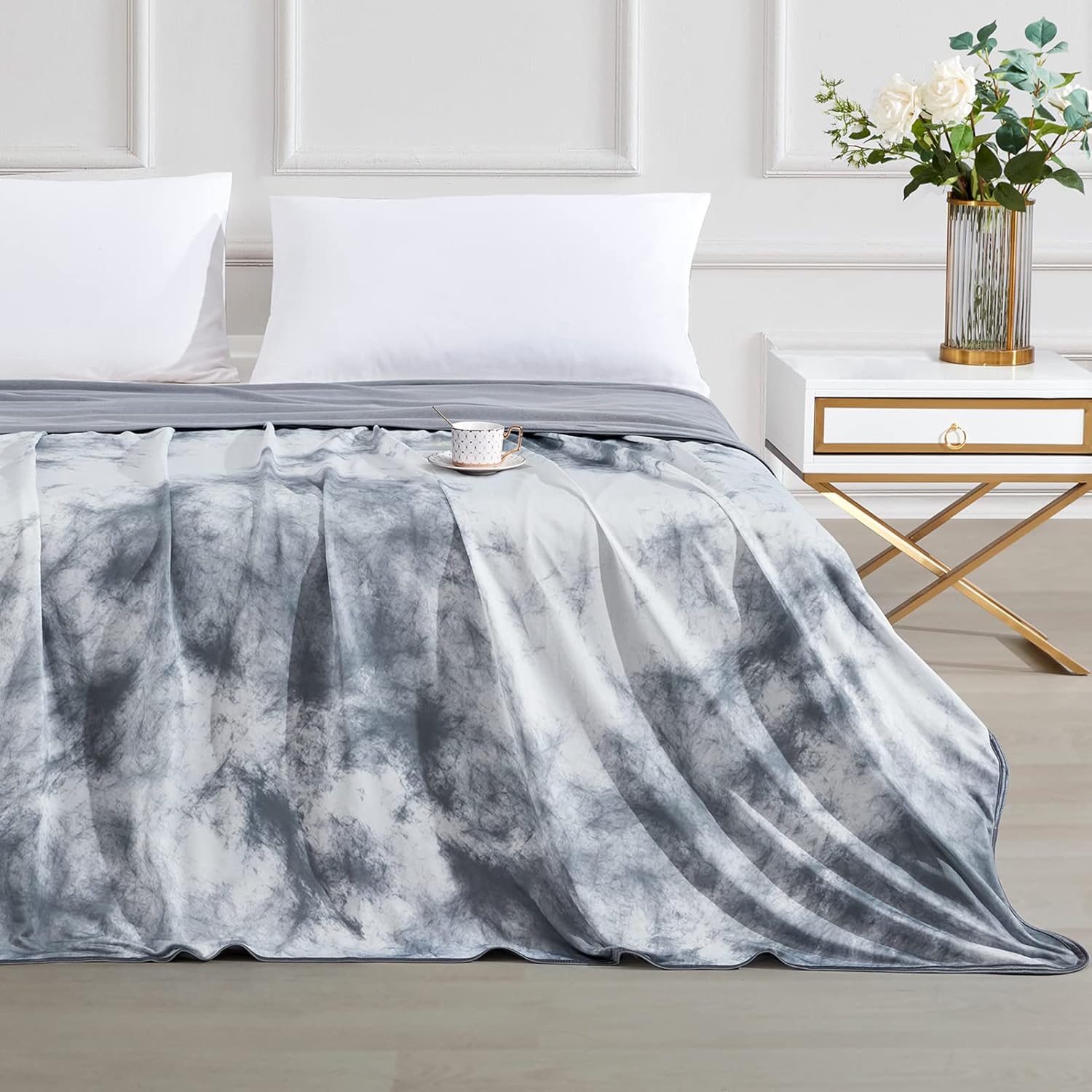 Elegear Tie-Dye Cooling Blanket – Q-Max > 0.5, Double-Sided & Stylish Color Gray