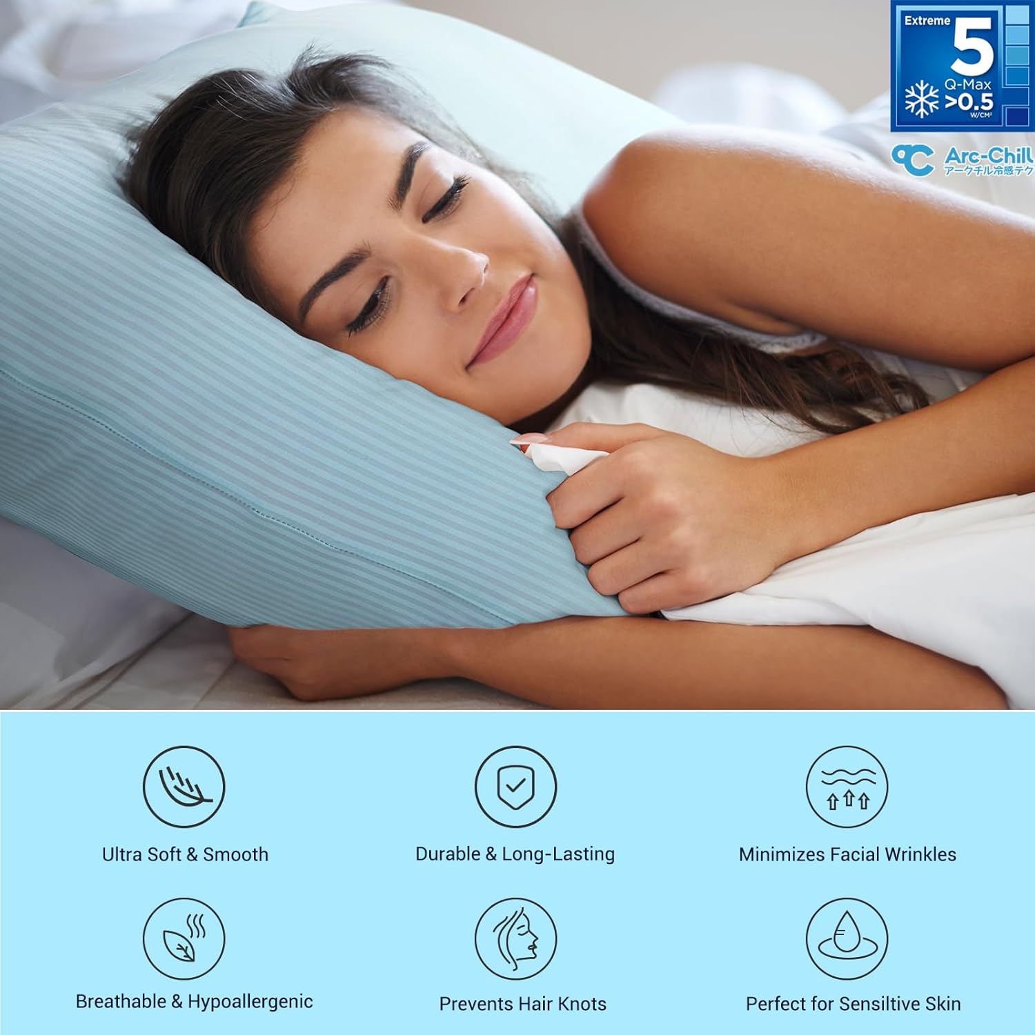 Ultra-Kühlende Kissenbezüge mit Stretch Q-max 0.5 Arc-Chill Extreme Cooling Fiber