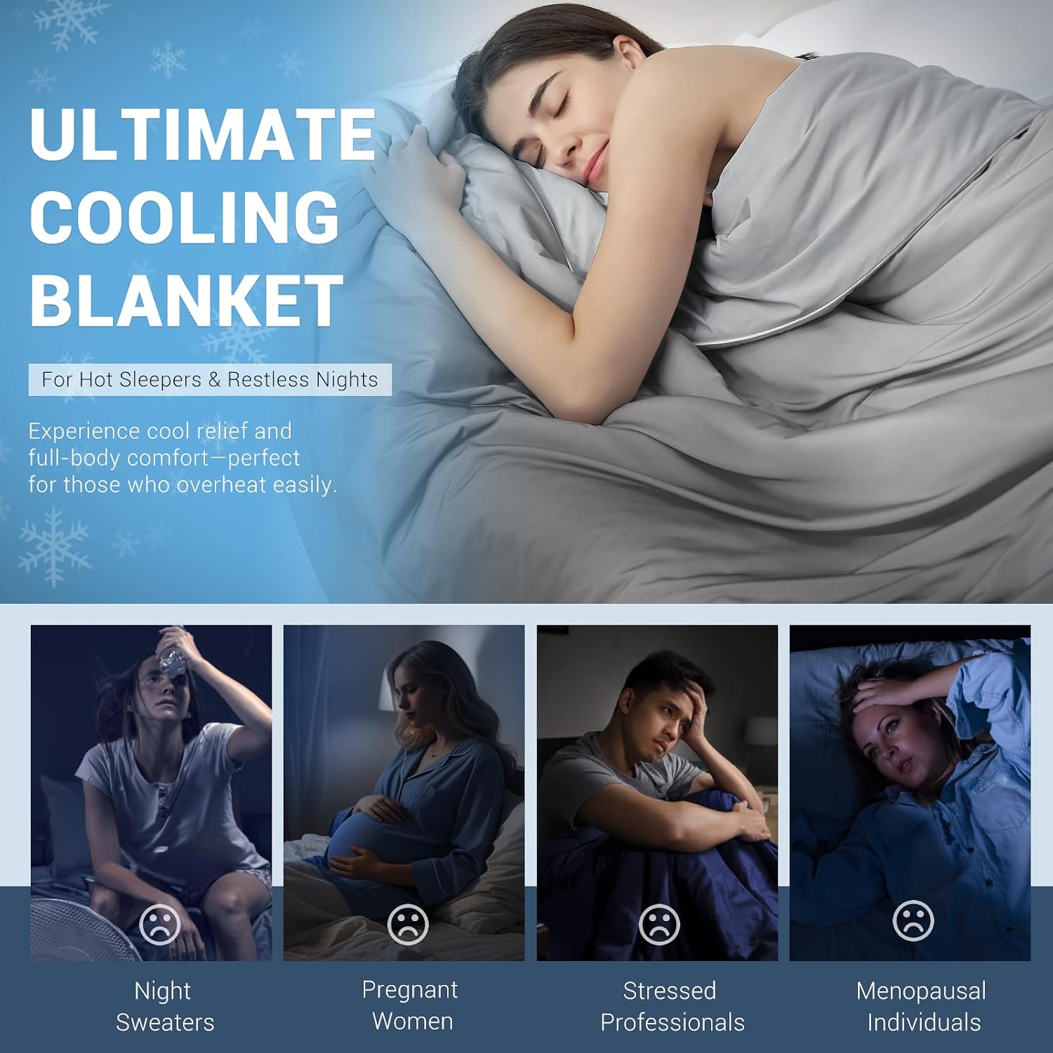 لحاف تبريد Elegear Arc-Chill Q-Max > 0.5، قابل للتنفس وناعم، رمادي متدرج