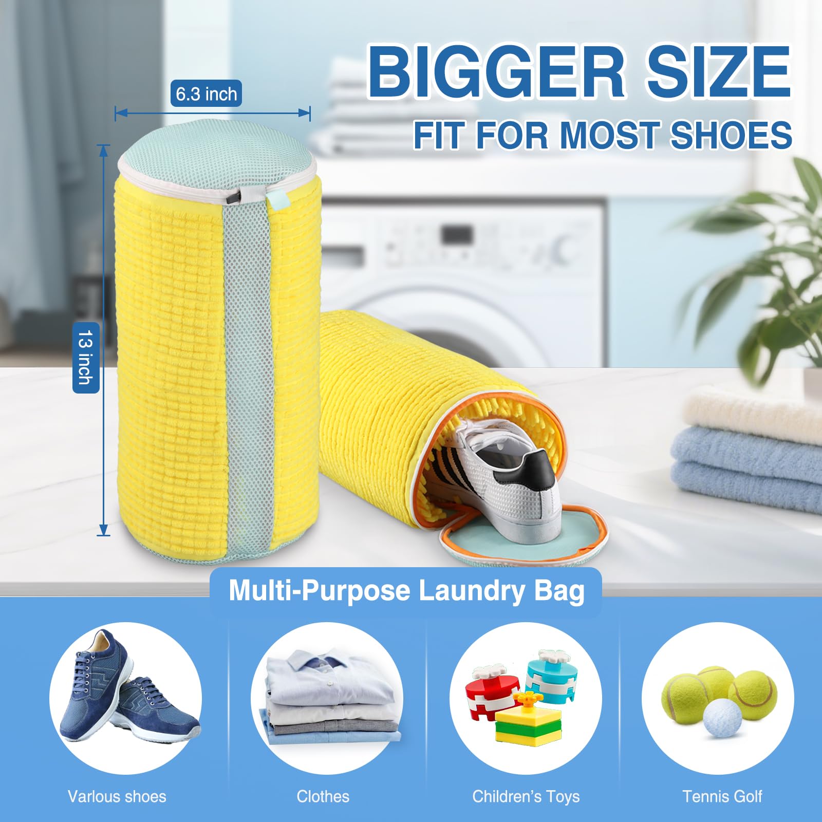 Teletrogy Shoe Washing Machine Bag 2PCS, Reusable Durable Zipper Laundry Bag Shoe Washing Bag for Washer and Dryer, Sneaker Tennis Cleaning Bags, Yellow