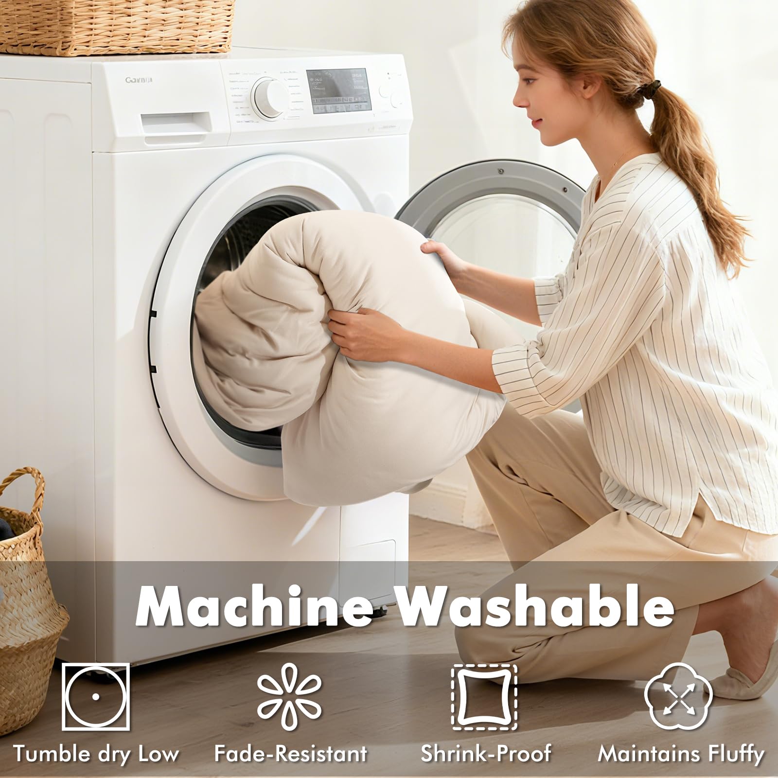 Elegear Comforter Set - Beige, Reversible Ultra-Soft Micro Fleece, PCM Temperature-Regulating, Lightweight All-Season Bedding Set (3 Pieces)