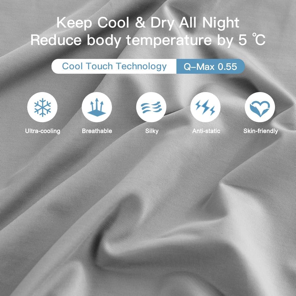 2-Pack Cooling Pillowcases – Q-Max >0.5 Arc-Chill, Anti-Static, Hidden Zipper,, Color Gray