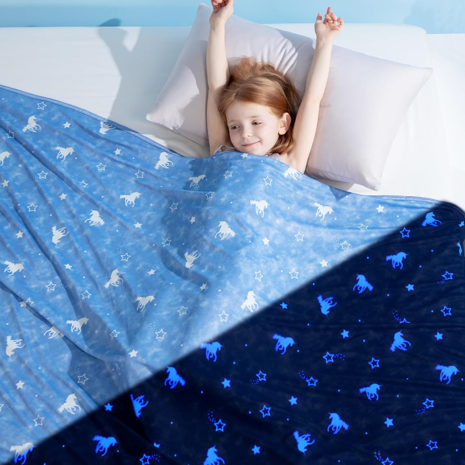Elegear Kinderfreundliche Leuchtende Blau Einhorn Sommer Kühlende Decke