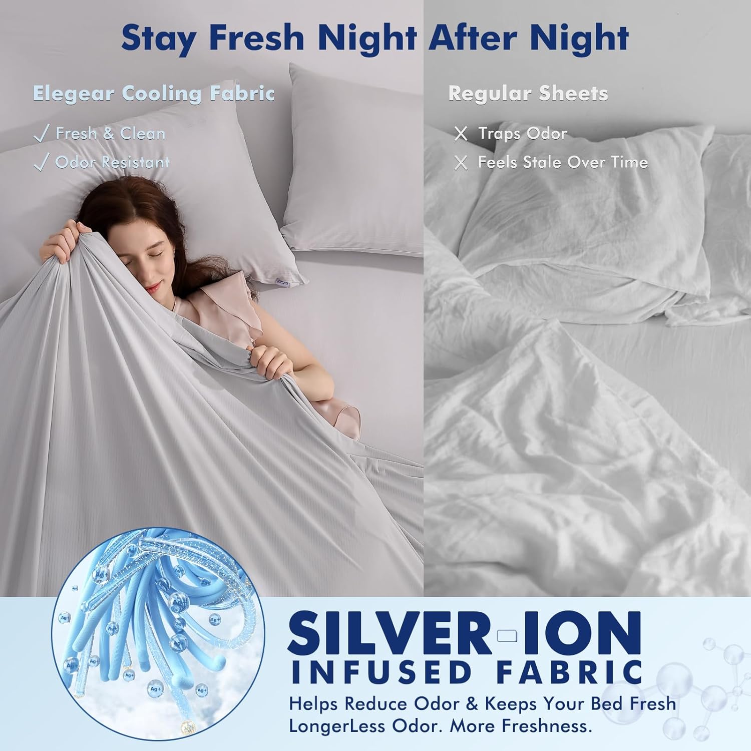 Elegear Cooling Bundle – Arc-Chill® 3.0 Advanced Cooling (Q-Max>0.5), Silver-Ion Odor Control, Ultra-Soft & Breathable, 18" Deep Pocket, 4-Piece Set for Night Sweats