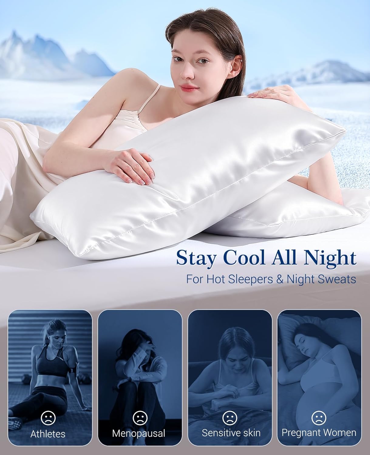 Elegear Arc-Chill Cooling Pillowcases Q-max>0.5, 2-Pack, Soft & Hair-Friendly-White