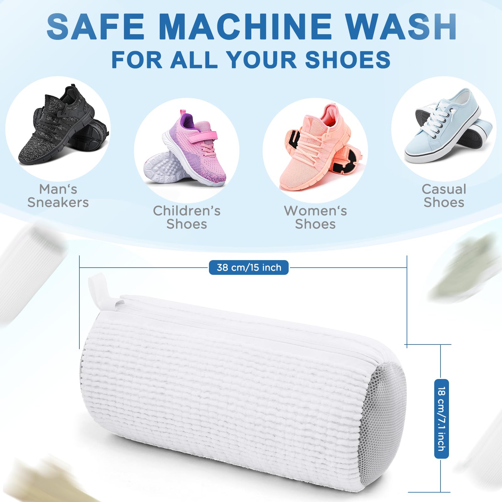 Teletrogy  Shoe Washing Machine Bags - Invisible Zipper Side Opening Laundry Bags for Sneakers and All Shoe Sizes (White 2pcs)