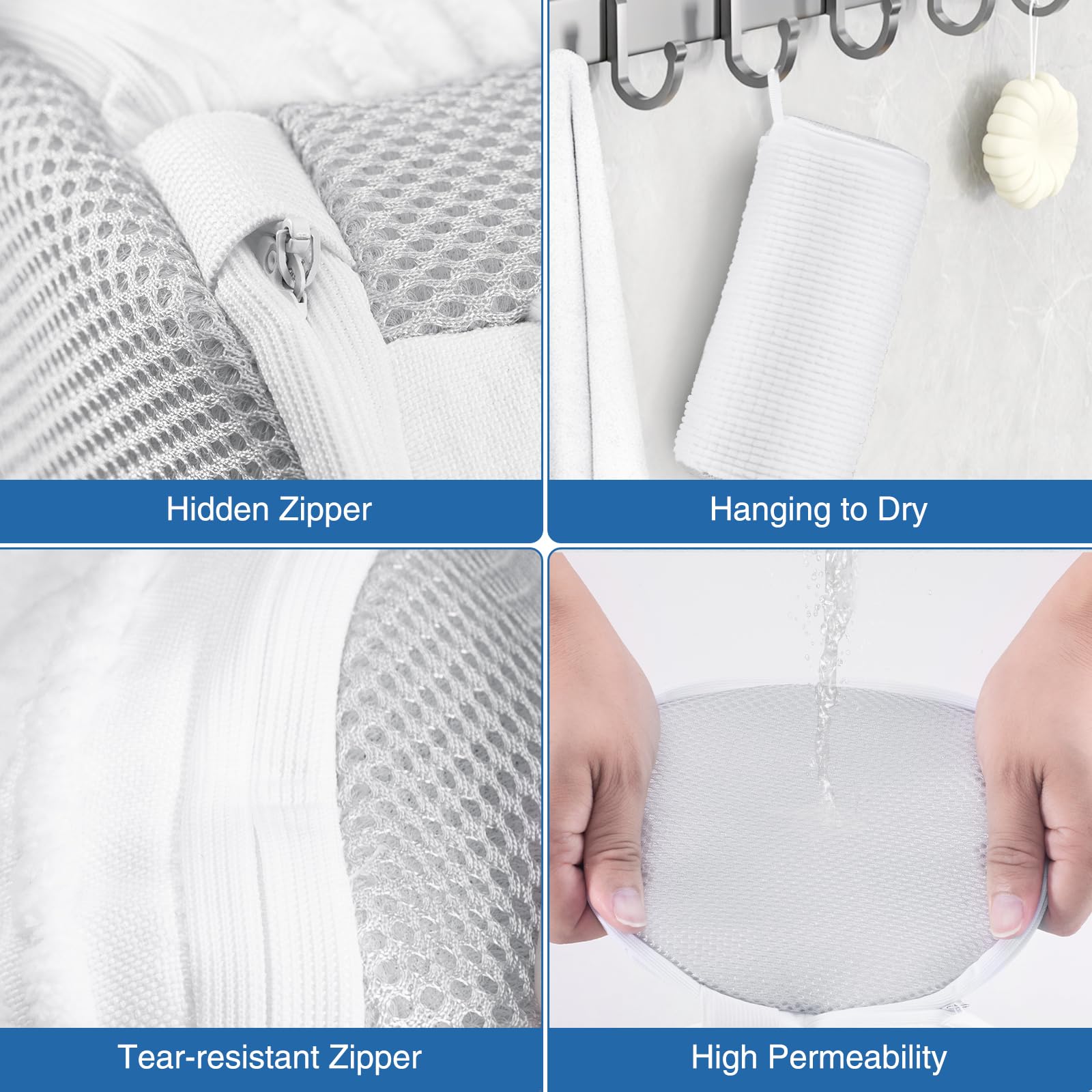 Teletrogy Shoe Washing Bag for Washing Machine, Fluffy Fibers Keep 360° Wrap-around Cleaning, Adjustable Shoe Trees, Durable Hidden Zipper Reusable Laundry Bag for Sneaker Gym Shoes White