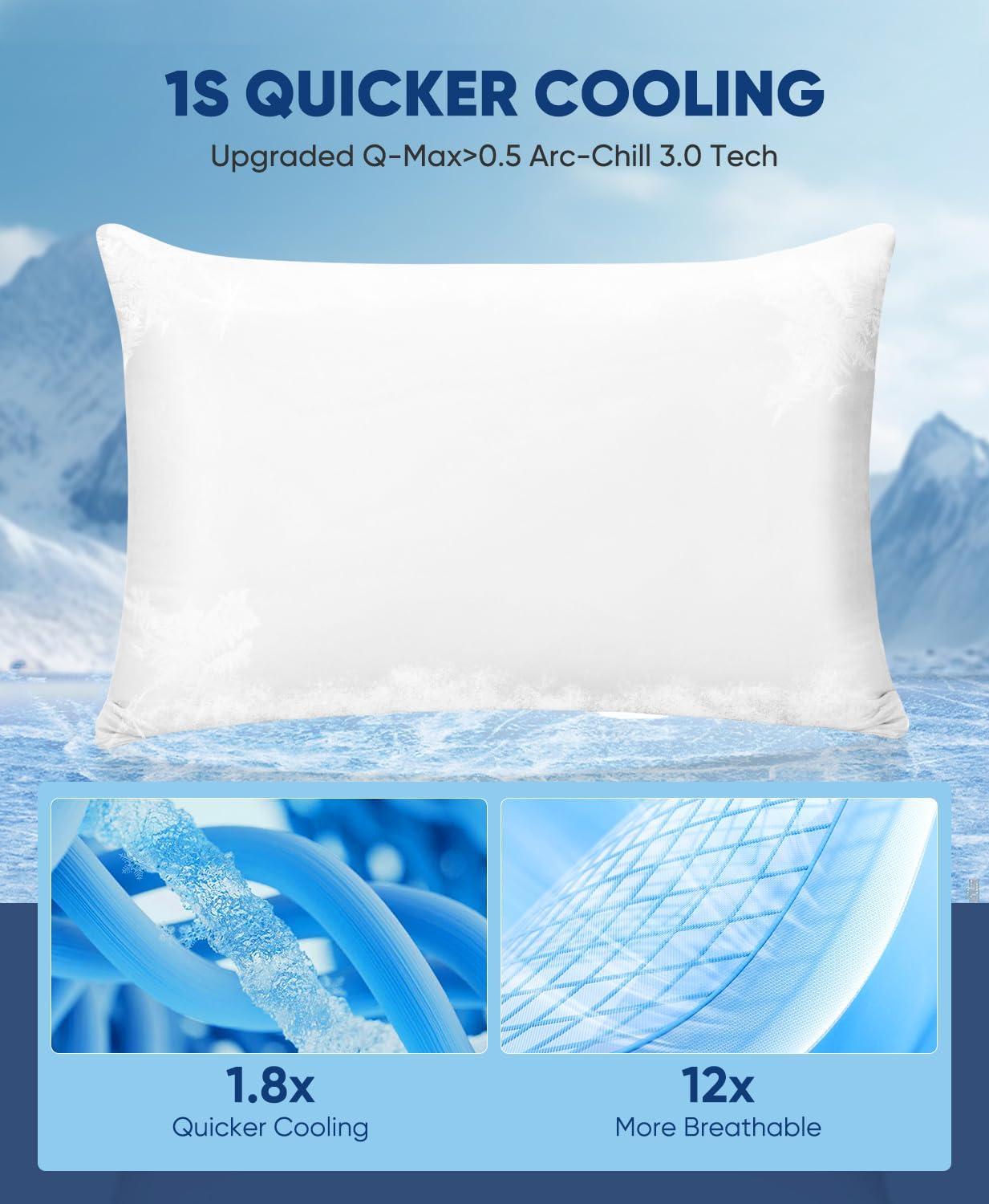 Ultra-Kühlende Kissenbezüge mit Stretch Q-max 0.5 Arc-Chill Extreme Cooling Fiber