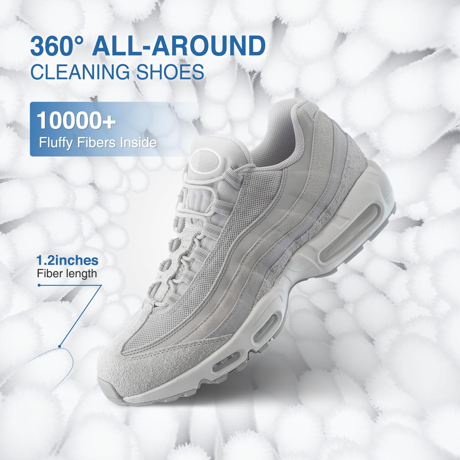 Teletrogy Shoe Washing Bag for Washing Machine, Fluffy Fibers Keep 360° Wrap-around Cleaning, Adjustable Shoe Trees, Durable Hidden Zipper Reusable Laundry Bag for Sneaker Gym Shoes White