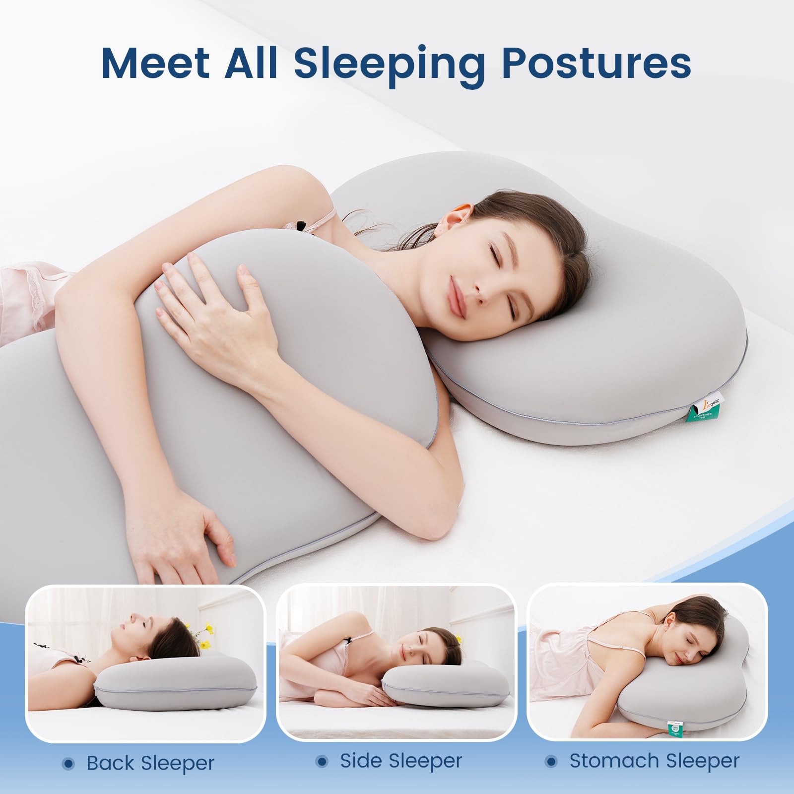 Elegear ফোম নেক পিলো সাইড বা পেছনে ঘুমানোর জন্য, ধূসর