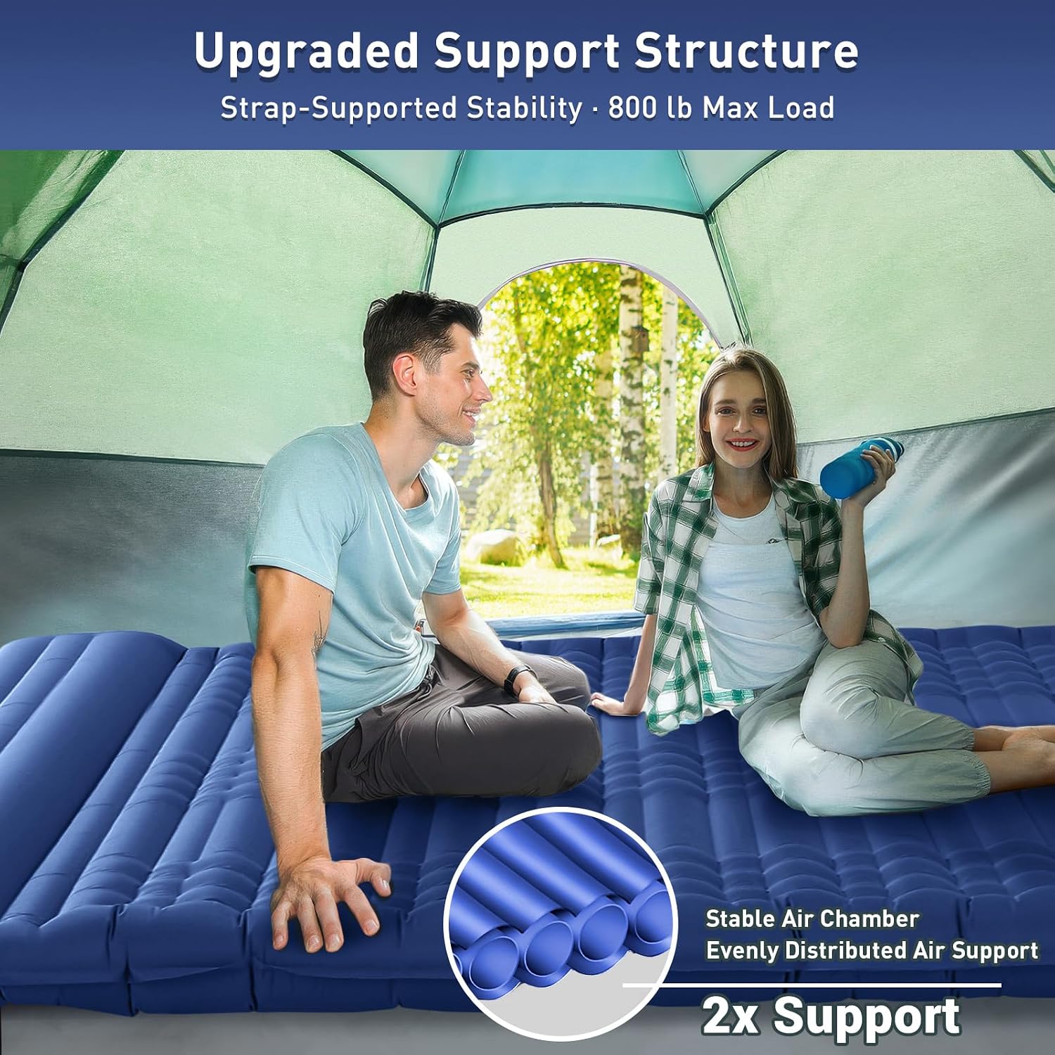 Double Sleeping Pad for Camping, Ultralight Self Inflating Camping Pad for 2 Person
