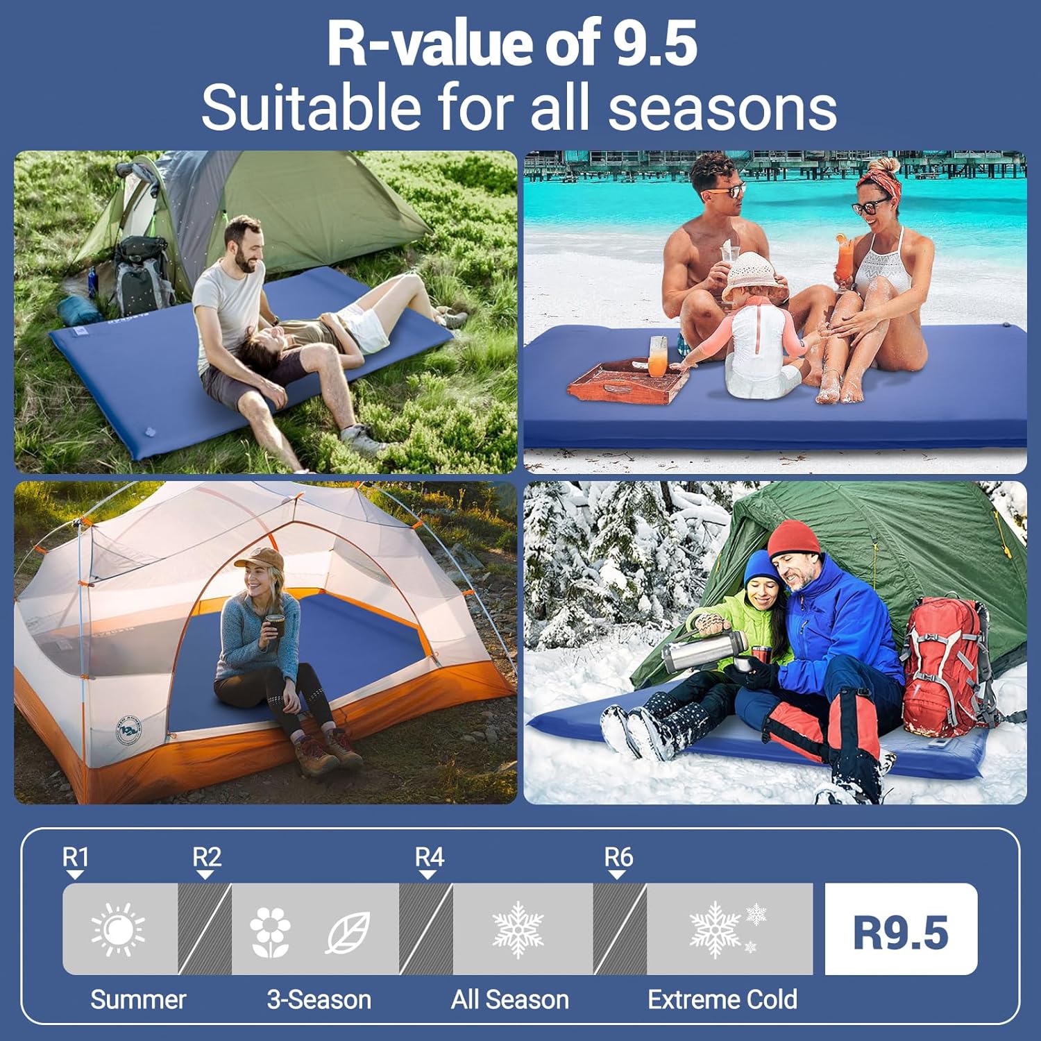Elegear Almohadilla de Dormir Doble de Algodón R Valor 9.5 Almohadilla de Camping Aislada, Gris