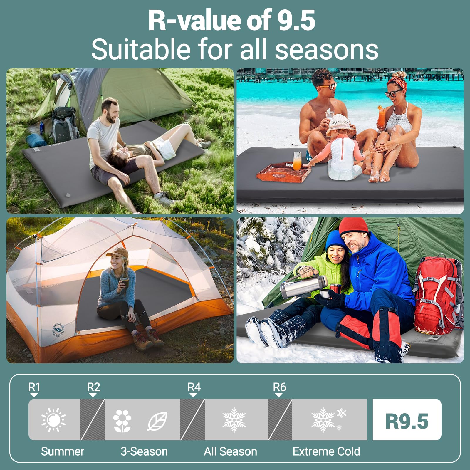 Elegear Almohadilla de Dormir Doble de Algodón R Valor 9.5 Almohadilla de Camping Aislada, Gris