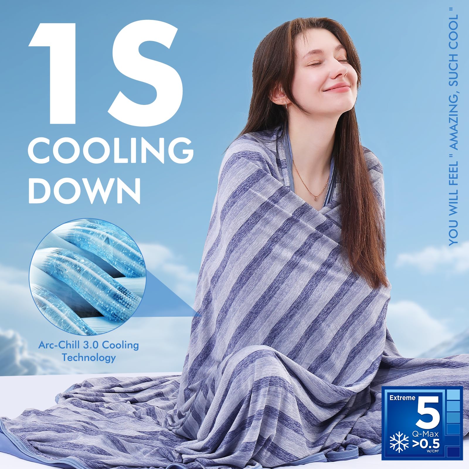 Elegear Dual-Sided Cooling Blanket –Striped Design, Arc-Chill Q-Max > 0.5, Blue