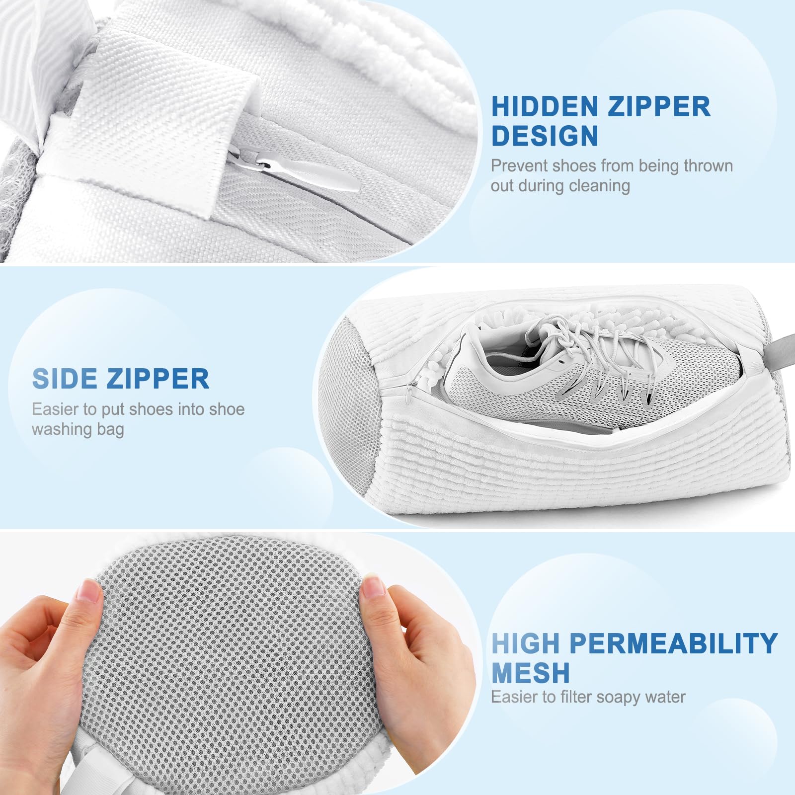 Teletrogy  Shoe Washing Machine Bags - Invisible Zipper Side Opening Laundry Bags for Sneakers and All Shoe Sizes (White 2pcs)