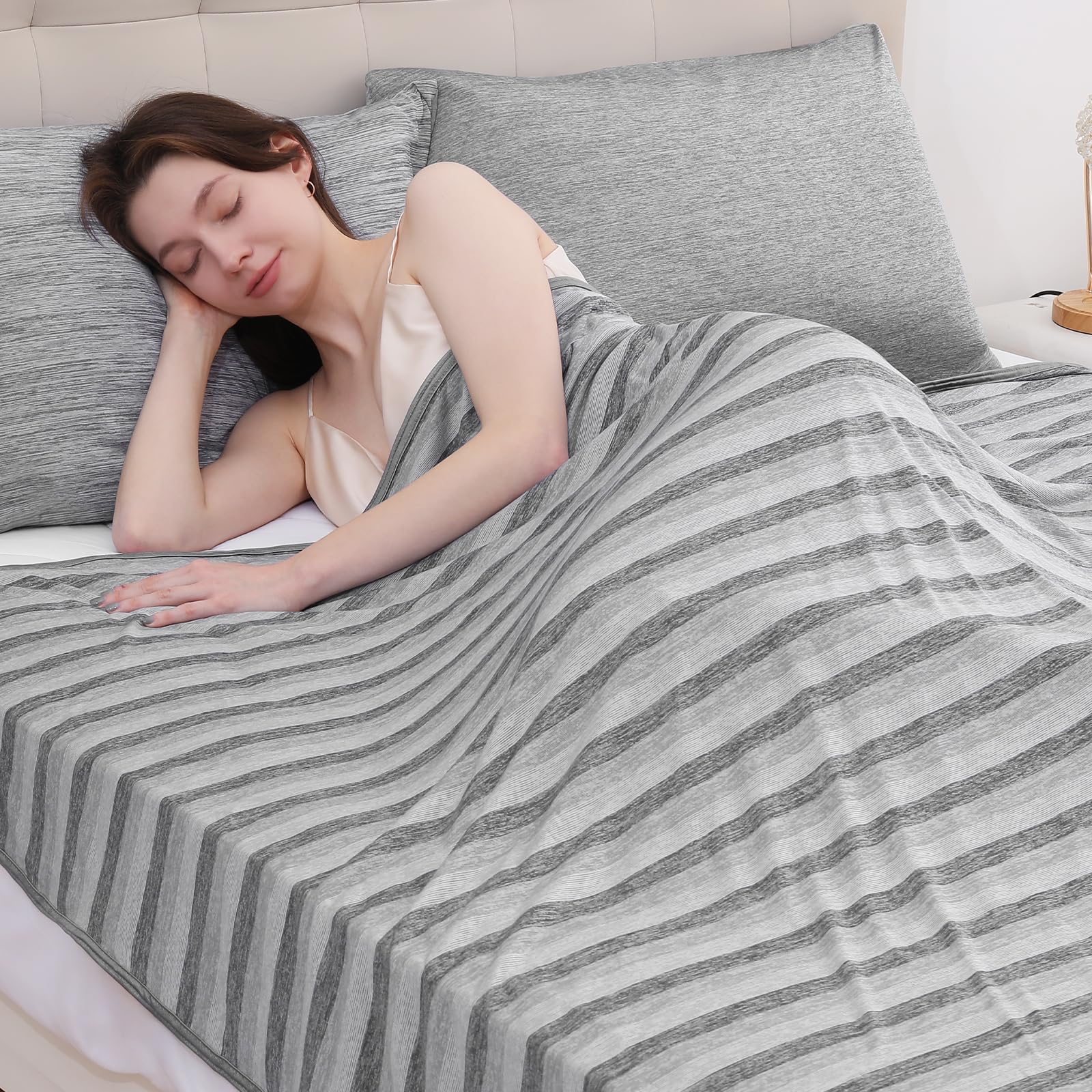 Elegear Dual-Sided Cooling Blanket –Striped Design, Arc-Chill Q-Max > 0.5, Grey