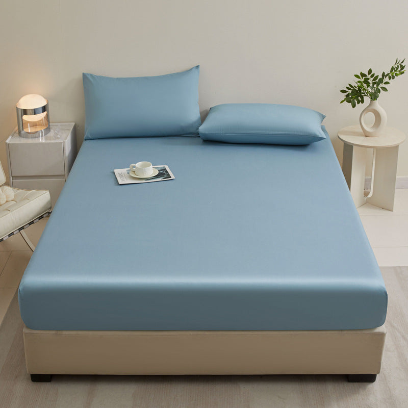 Bedding Set – Solid Color Fitted Sheet & 2 Pillowcases, Full-Cover Mattress Protector for Single Beds & Dorms