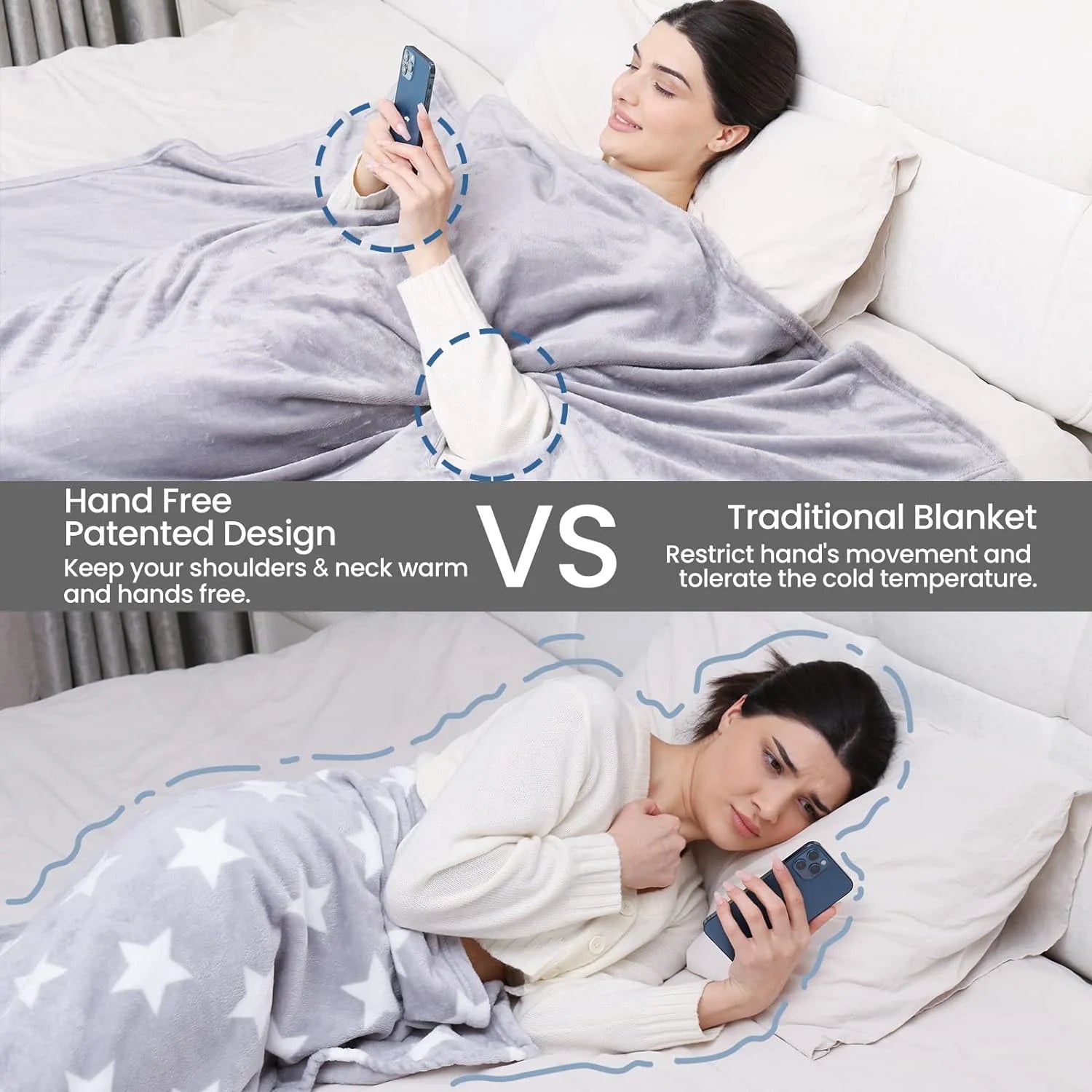 Wearable Blanket for Adult - Elegear Wearable Flannel Throw Blanket Phone TV Blanket Keep Your Hands Free, Soft Cozy Fuzzy Wrap Blankets Unique Christmas Gifts for Adults - 80"x60"