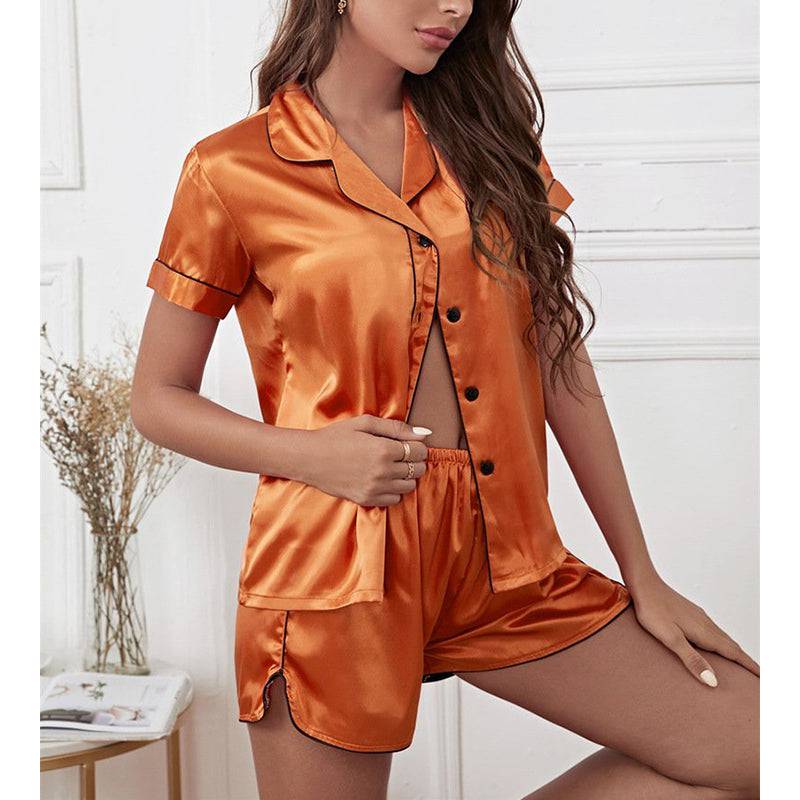 Ice Silk Embroidered Short Sleeve Set, Skin-Friendly Pajamas
